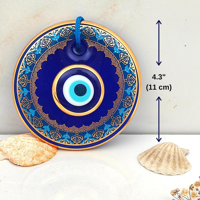 Erbulus 4.3" Glass Blue Evil Eye Wall Hanging Gold and Turquoise Floral Design Ornament â€“ Turkish Nazar Bead - Home Protection Charm - Wall Art Amulet in a Box - Image 2
